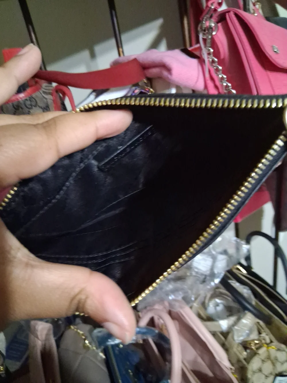 Michael Kors Black Pebbled Leather Zip Wristlet with Gold Logo